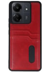 Mey İthalat®   Redmi 13C Kılıf Sara Kartvizitli Deri Kılıf - Kırmızı