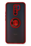 Mey İthalat®   Redmi 9 Kılıf Montreal Yüzüklü Silikon Kapak - Kırmızı
