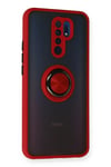 Mey İthalat®   Redmi 9 Kılıf Montreal Yüzüklü Silikon Kapak - Kırmızı