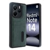 Mey İthalat®   Redmi Note 14 4G Kılıf Sara Kartvizitli Deri Kılıf - Koyu Yeşil