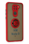 Mey İthalat®   Redmi Note 9 Kılıf Montreal Yüzüklü Silikon Kapak - Kırmızı