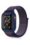 Mey İthalat®   Watch 38mm Hasırlı Cırtcırtlı Kasalı Kordon - Lacivert-Mürdüm