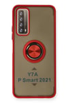 Mey İthalat®  Huawei P Smart 2021 Kılıf Montreal Yüzüklü Silikon Kapak - Kırmızı