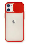 Mey İthalat®  iPhone 11 Kılıf Palm Buzlu Kamera Sürgülü Silikon - Kırmızı