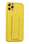 Mey İthalat®  iPhone 11 Pro Max Kılıf Coco Deri Standlı Kapak - Sarı