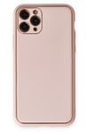 Mey İthalat®  iPhone 11 Pro Max Kılıf Coco Deri Silikon Kapak - Pudra