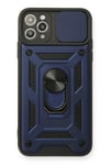 Mey İthalat®  iPhone 11 Pro Max Kılıf Pars Lens Yüzüklü Silikon - Lacivert