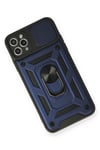 Mey İthalat®  iPhone 11 Pro Max Kılıf Pars Lens Yüzüklü Silikon - Lacivert