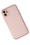 Mey İthalat®  iPhone 12 Kılıf Coco Deri Silikon Kapak - Pudra