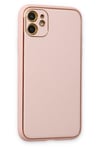 Mey İthalat®  iPhone 12 Kılıf Coco Deri Silikon Kapak - Pudra