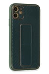 Mey İthalat®  iPhone 12 Kılıf Coco Karbon Standlı Kapak - Yeşil