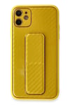 Mey İthalat®  iPhone 12 Kılıf Coco Karbon Standlı Kapak - Sarı