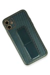 Mey İthalat®  iPhone 12 Kılıf Coco Karbon Standlı Kapak - Yeşil