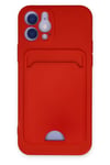 Mey İthalat®  iPhone 12 Kılıf Kelvin Kartvizitli Silikon - Kırmızı