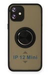 Mey İthalat®  iPhone 12 Kılıf Montreal Yüzüklü Silikon Kapak - Siyah