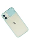 Mey İthalat®  iPhone 12 Kılıf Palm Buzlu Kamera Sürgülü Silikon - Turkuaz