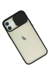 Mey İthalat®  iPhone 12 Kılıf Palm Buzlu Kamera Sürgülü Silikon - Siyah