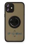 Mey İthalat®  iPhone 12 Mini Kılıf Montreal Yüzüklü Silikon Kapak - Siyah