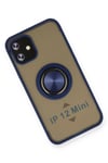 Mey İthalat®  iPhone 12 Mini Kılıf Montreal Yüzüklü Silikon Kapak - Lacivert