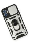 Mey İthalat®  iPhone 12 Mini Kılıf Pars Lens Yüzüklü Silikon - Gümüş