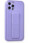 Mey İthalat®  iPhone 12 Pro Kılıf Coco Deri Standlı Kapak - Koyu Lila