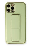 Mey İthalat®  iPhone 12 Pro Kılıf Coco Deri Standlı Kapak - Su Yeşili