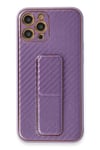Mey İthalat®  iPhone 12 Pro Kılıf Coco Karbon Standlı Kapak - Mor