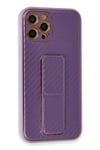 Mey İthalat®  iPhone 12 Pro Kılıf Coco Karbon Standlı Kapak - Mor