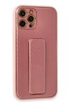 Mey İthalat®  iPhone 12 Pro Kılıf Coco Karbon Standlı Kapak - Pembe