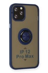 Mey İthalat®  iPhone 12 Pro Kılıf Montreal Yüzüklü Silikon Kapak - Lacivert