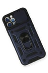 Mey İthalat®  iPhone 12 Pro Kılıf Pars Lens Yüzüklü Silikon - Lacivert