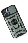 Mey İthalat®  iPhone 12 Pro Kılıf Pars Lens Yüzüklü Silikon - Yeşil