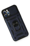 Mey İthalat®  iPhone 12 Pro Kılıf Pars Lens Yüzüklü Silikon - Lacivert