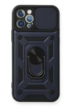Mey İthalat®  iPhone 12 Pro Kılıf Pars Lens Yüzüklü Silikon - Lacivert