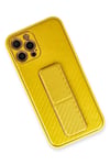 Mey İthalat®  iPhone 12 Pro Max Kılıf Coco Karbon Standlı Kapak - Sarı