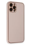 Mey İthalat®  iPhone 12 Pro Max Kılıf Coco Deri Silikon Kapak - Pudra