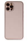 Mey İthalat®  iPhone 12 Pro Max Kılıf Coco Deri Silikon Kapak - Pudra
