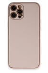Mey İthalat®  iPhone 12 Pro Max Kılıf Coco Deri Silikon Kapak - Pudra