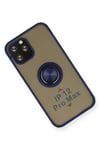 Mey İthalat®  iPhone 12 Pro Max Kılıf Montreal Yüzüklü Silikon Kapak - Lacivert
