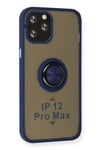 Mey İthalat®  iPhone 12 Pro Max Kılıf Montreal Yüzüklü Silikon Kapak - Lacivert
