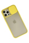 Mey İthalat®  iPhone 12 Pro Max Kılıf Palm Buzlu Kamera Sürgülü Silikon - Sarı