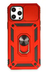 Mey İthalat®  iPhone 12 Pro Max Kılıf Pars Lens Yüzüklü Silikon - Kırmızı