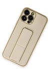 Mey İthalat®  iPhone 13 Pro Kılıf Coco Deri Standlı Kapak - Gold