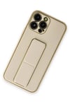 Mey İthalat®  iPhone 13 Pro Kılıf Coco Deri Standlı Kapak - Gold