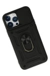 Mey İthalat®  iPhone 13 Pro Kılıf Pars Lens Yüzüklü Silikon - Siyah