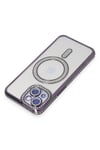Mey İthalat®  iPhone 14 Kılıf Joke Simli Magneticsafe Kılıf - Derin Mor