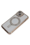 Mey İthalat®  iPhone 14 Kılıf Joke Simli Magneticsafe Kılıf - Gold
