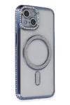 Mey İthalat®  iPhone 14 Kılıf Joke Simli Magneticsafe Kılıf - Mavi