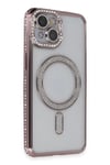 Mey İthalat®  iPhone 14 Kılıf Joke Simli Magneticsafe Kılıf - Pembe