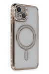 Mey İthalat®  iPhone 14 Kılıf Joke Simli Magneticsafe Kılıf - Gold